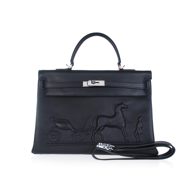 K35 Hermes Kelly 35CM borsa con logo in rilievo borsetta nera